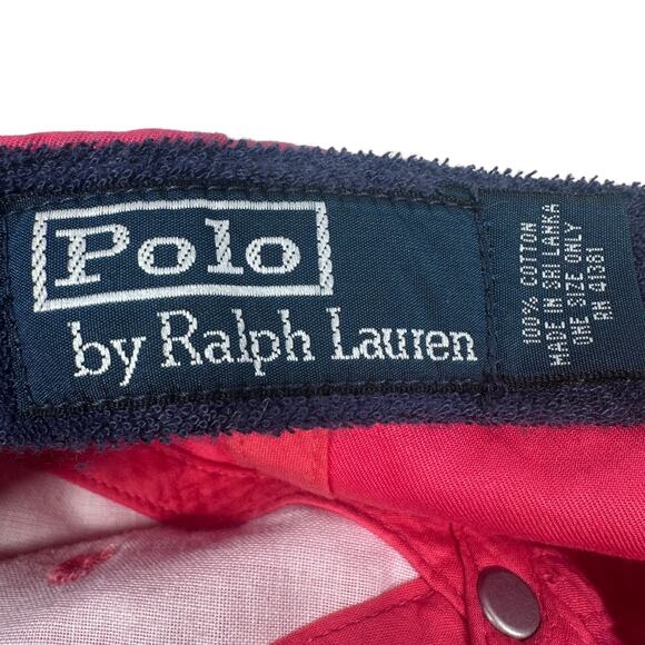 Vintage Polo Ralph Lauren Dad Strapback Hat Reddish Pink Terry Cloth Sweatband - Picture 10 of 10